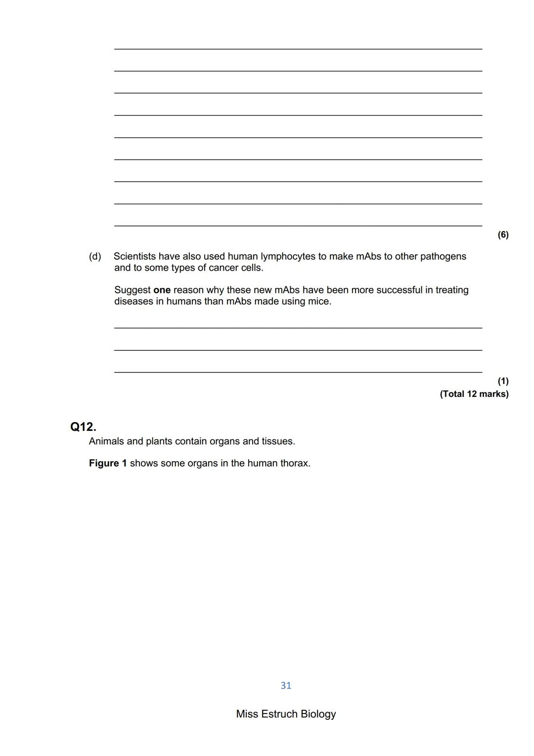 Exams 2022
GCSE Biology Higher Tier Paper 1
156 marks
miss
ESTRUCH
BIOLOGY
1
Miss Estruch Biology Q1.
This question is about cells.
(a) Figu