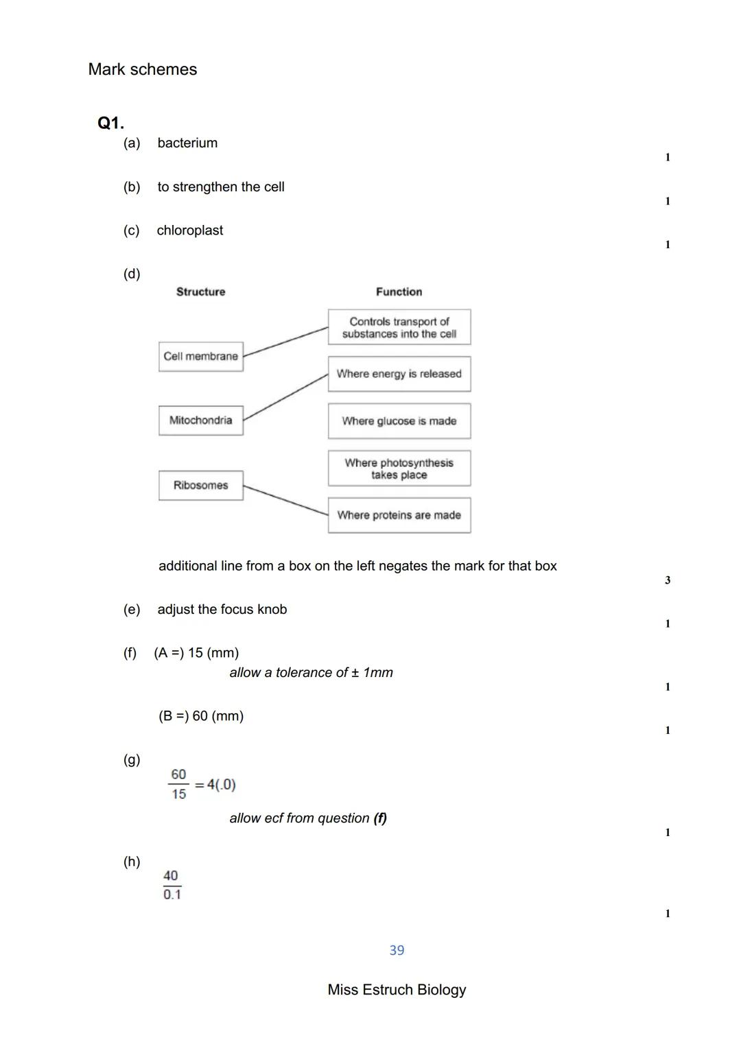 Exams 2022
GCSE Biology Higher Tier Paper 1
156 marks
miss
ESTRUCH
BIOLOGY
1
Miss Estruch Biology Q1.
This question is about cells.
(a) Figu