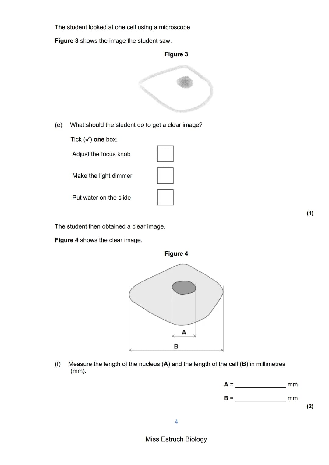 Exams 2022
GCSE Biology Higher Tier Paper 1
156 marks
miss
ESTRUCH
BIOLOGY
1
Miss Estruch Biology Q1.
This question is about cells.
(a) Figu