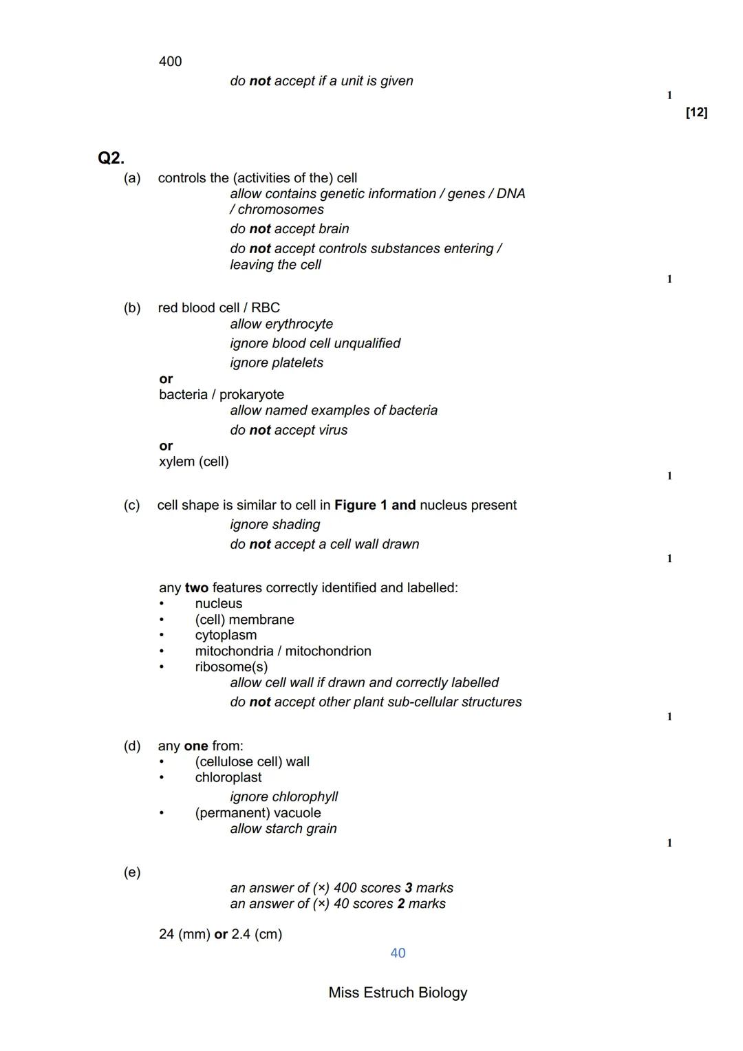 Exams 2022
GCSE Biology Higher Tier Paper 1
156 marks
miss
ESTRUCH
BIOLOGY
1
Miss Estruch Biology Q1.
This question is about cells.
(a) Figu