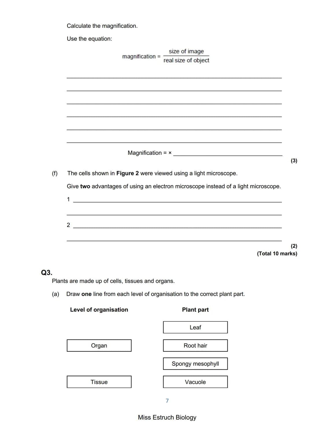 Exams 2022
GCSE Biology Higher Tier Paper 1
156 marks
miss
ESTRUCH
BIOLOGY
1
Miss Estruch Biology Q1.
This question is about cells.
(a) Figu