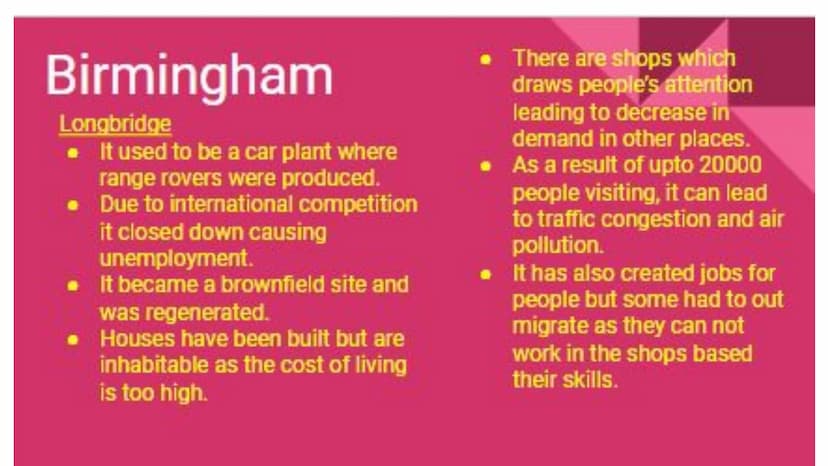 Geography Case studies
Paper 2 employment, integrated transport systems
- environmental urban greening
Key idea Specification content
Urban 
