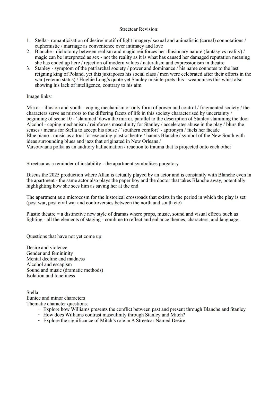 A Streetcar Named Desire revision notes 