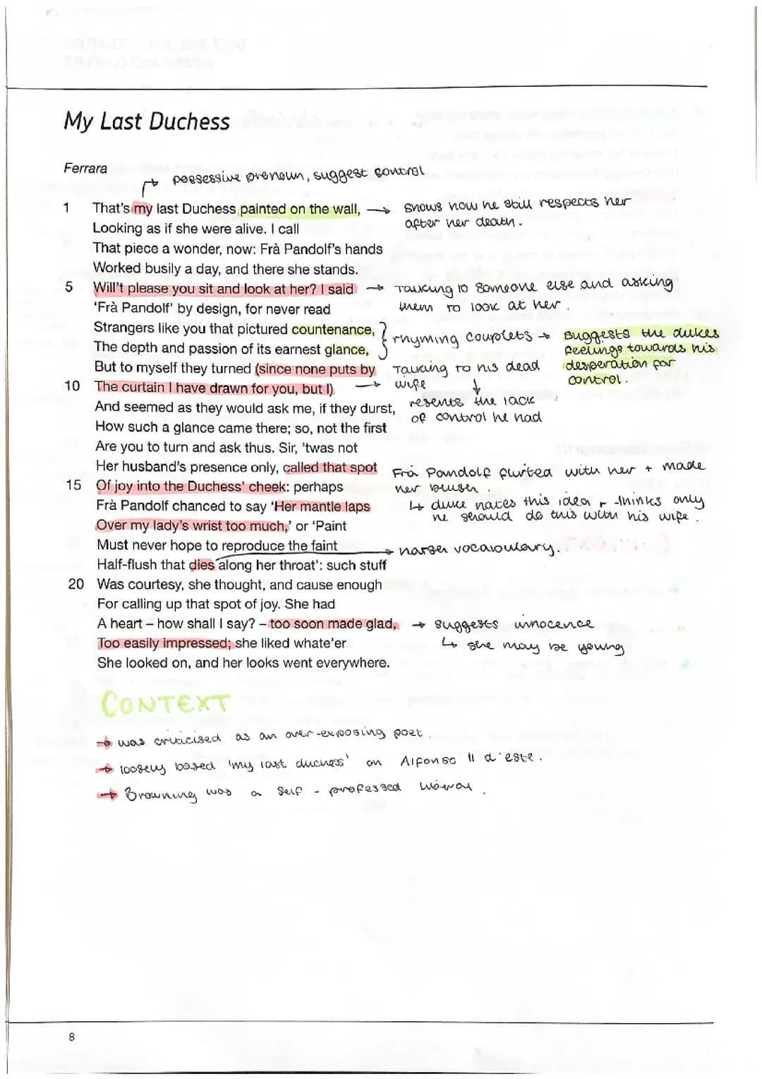 My Last Duchess - annotations + context