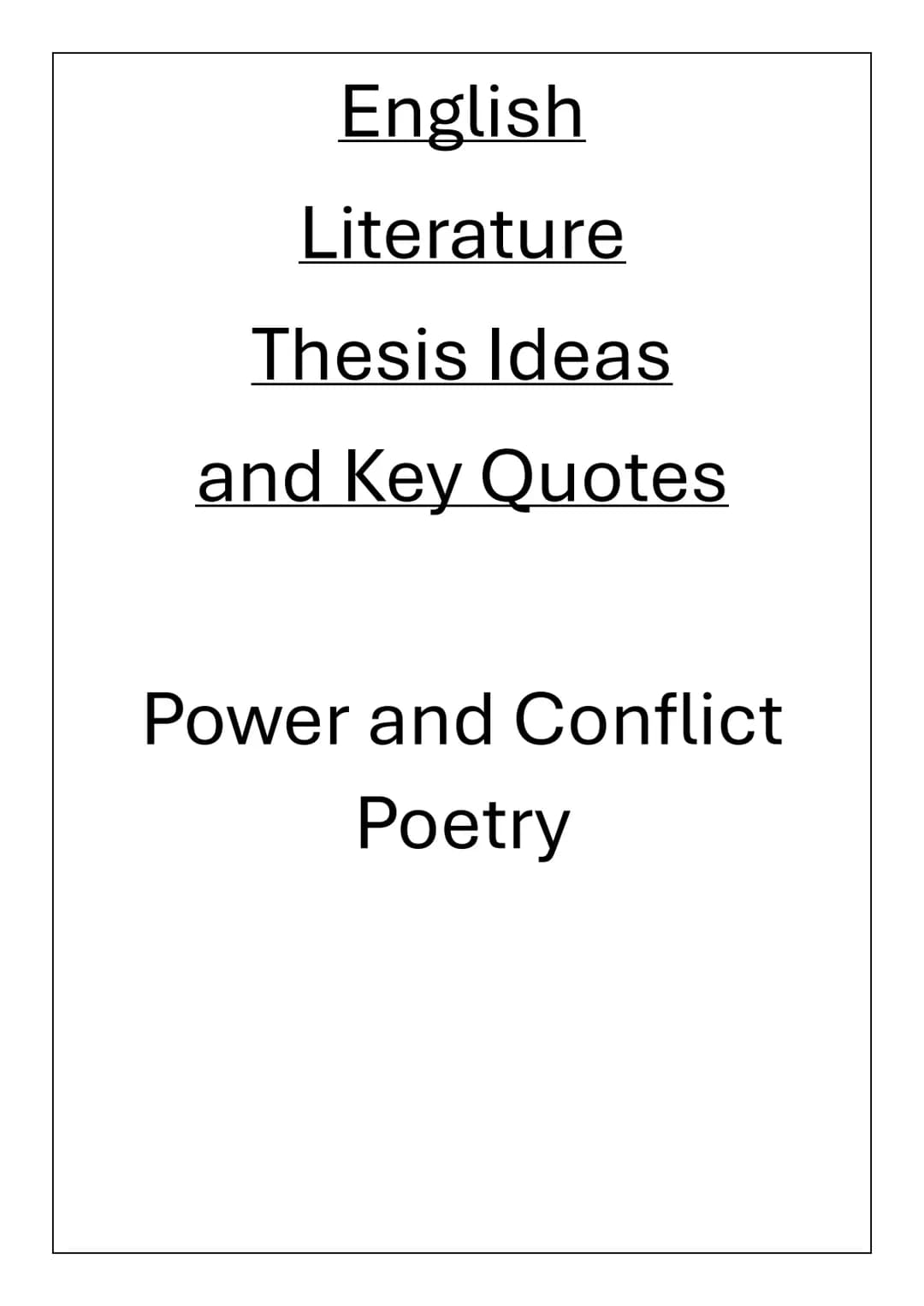Power and Conflict Poetry Analysis