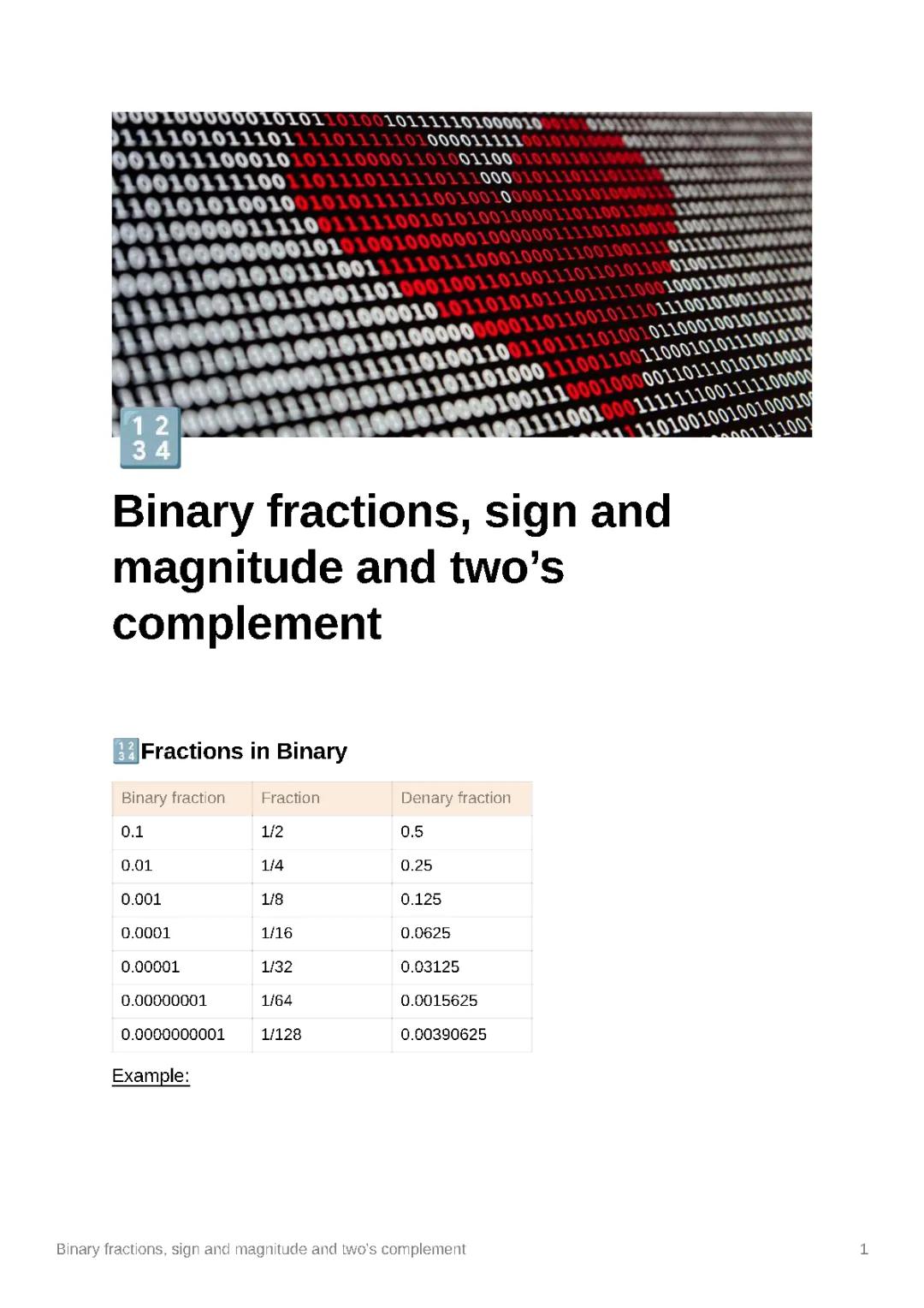 Binary fractions, twos complement and sign and magnitude 