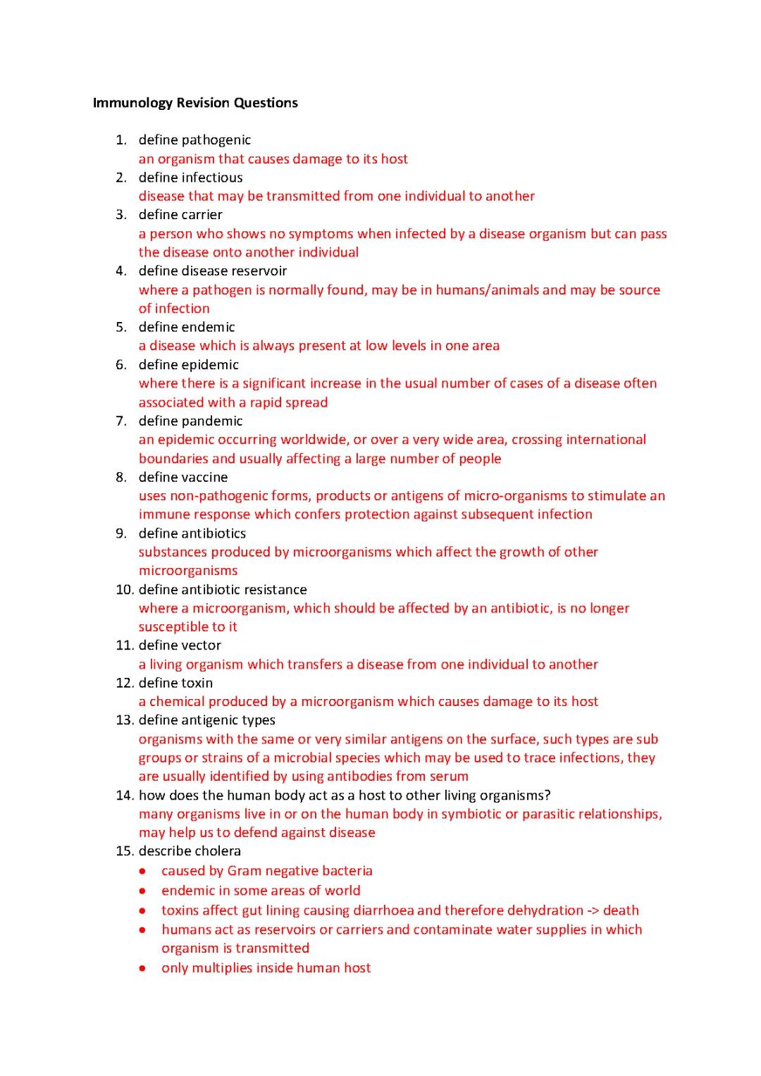 Immunology Revision Questions