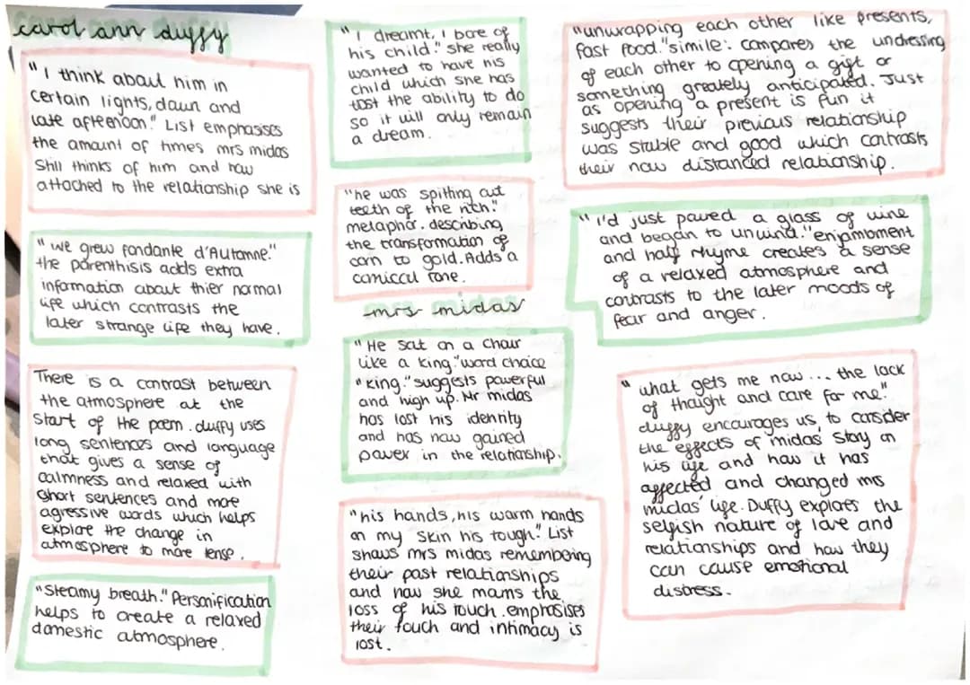  Carol Ann Duffy-mrs Midas key quotes