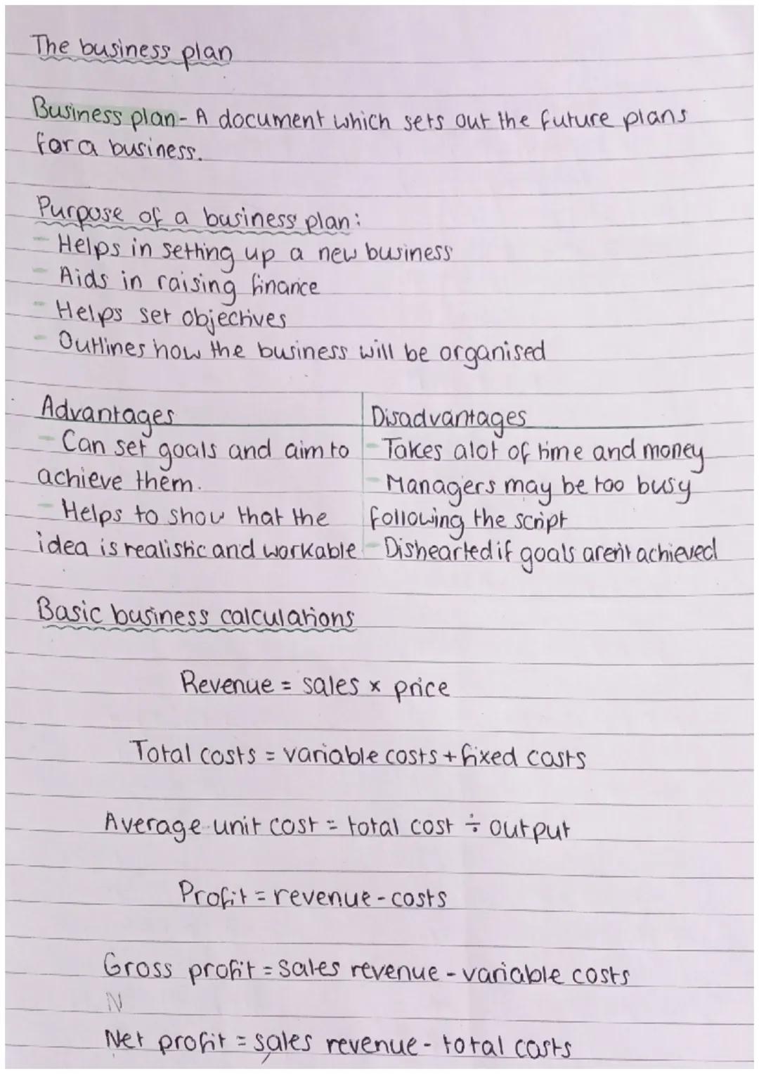# The business plan

Business plan- A document which sets out the future plans
for a business.

Purpose of a business plan:
- Helps in setti