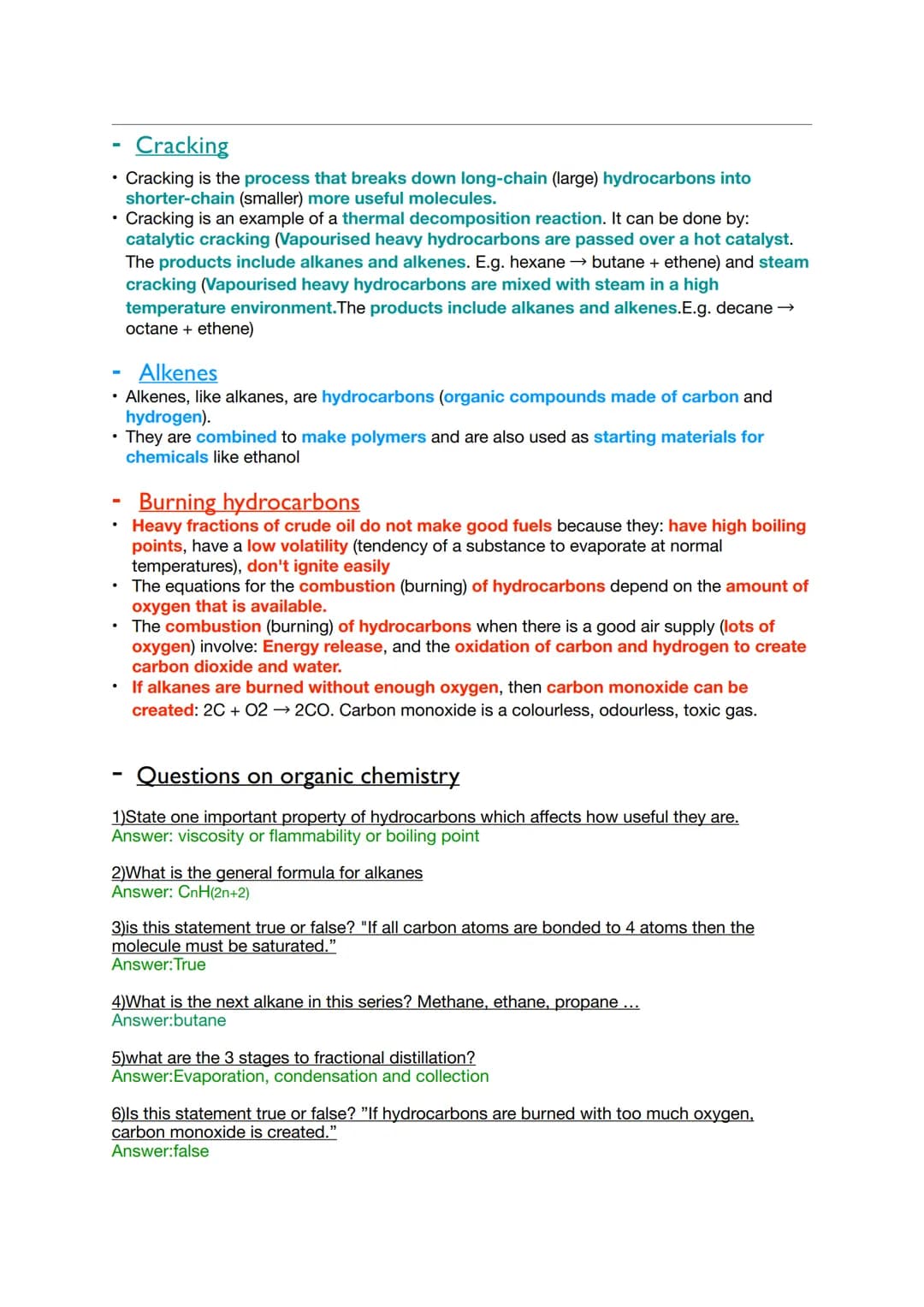 Foundation and higher tier: GSCE revision
Organic Chemistry
Crude oil
• Crude oil is a non- renewable (finite) resource.
• Crude oil is form