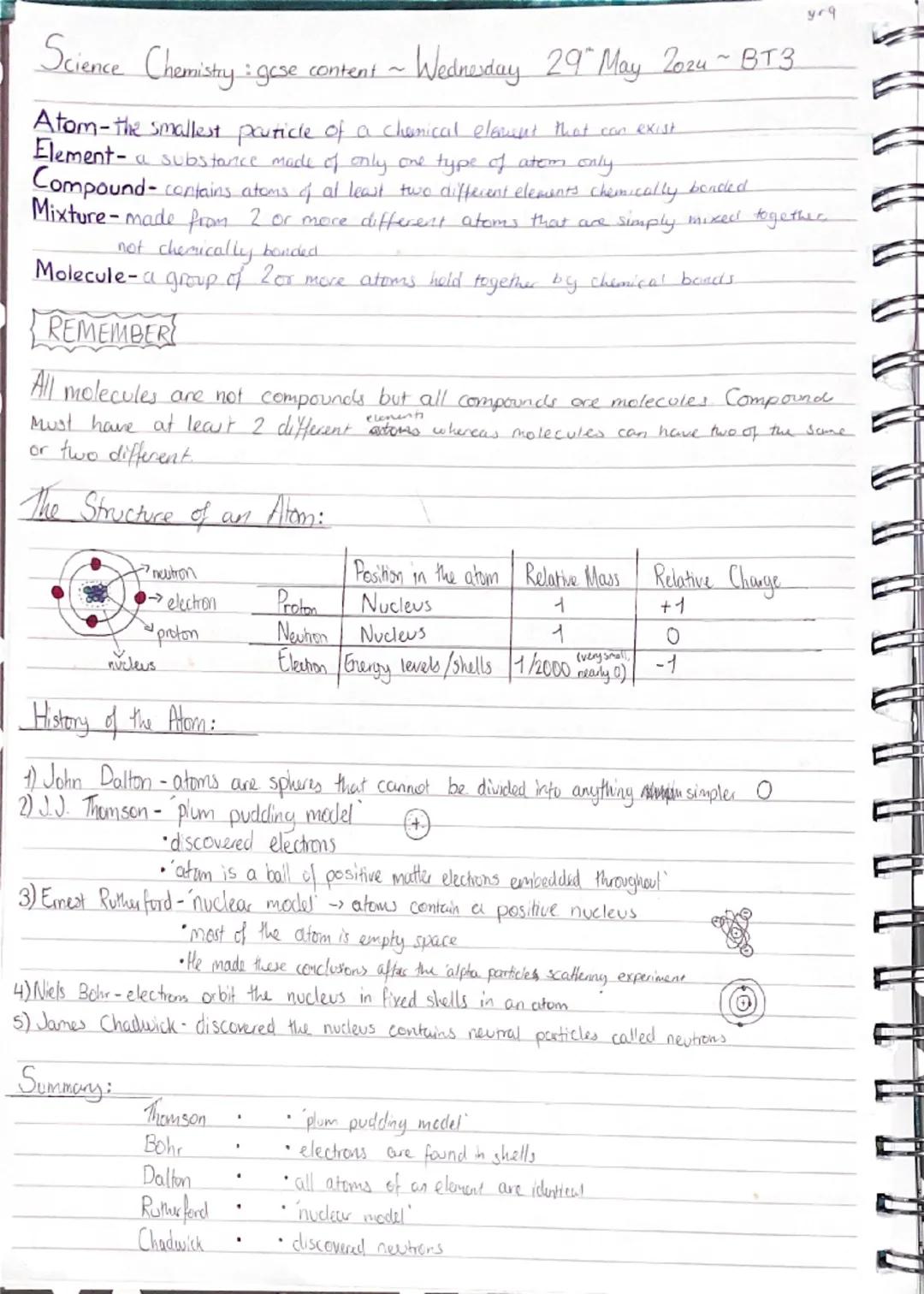 yrq
# Science Chemistry: gese content~
## Wednesday 29 May 2024~BT3

Atom-the smallest particle of a chemical element that can exist

Elemen
