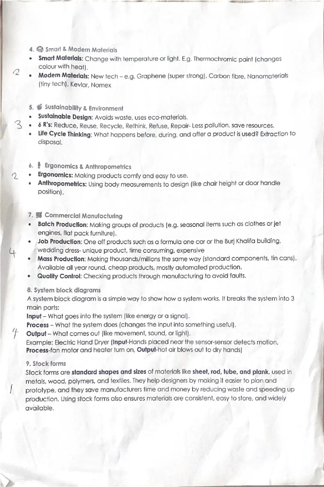 6
4
5
Year 10 Revision Sheet
1. Materials and their Properties
Timber (Wood):
-Comes in softwood (e.g. pine) and hardwood (e.g. oak). Used f