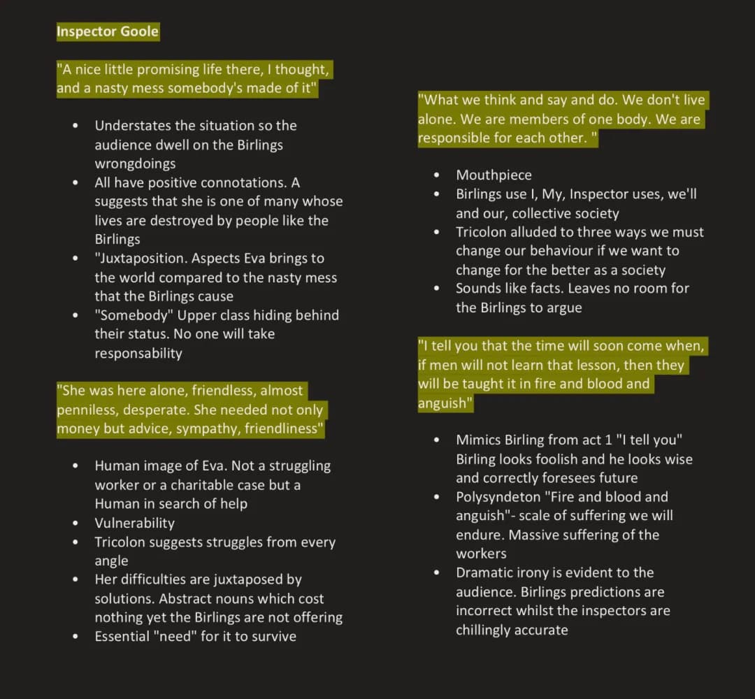 GCSE English literature An Inspector Calls Grade 8/9 quote analysis- Inspector Goole