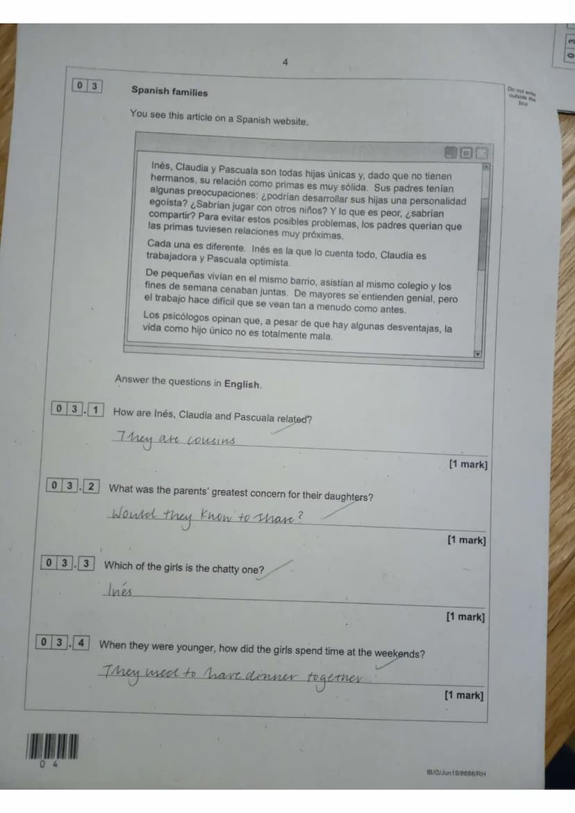 GCSE Spanish
Higher tier
Paper 3 Reading
Time allowed: 1 hour
Materials
You will need no other materials.
Instructions
• Use black ink or bl