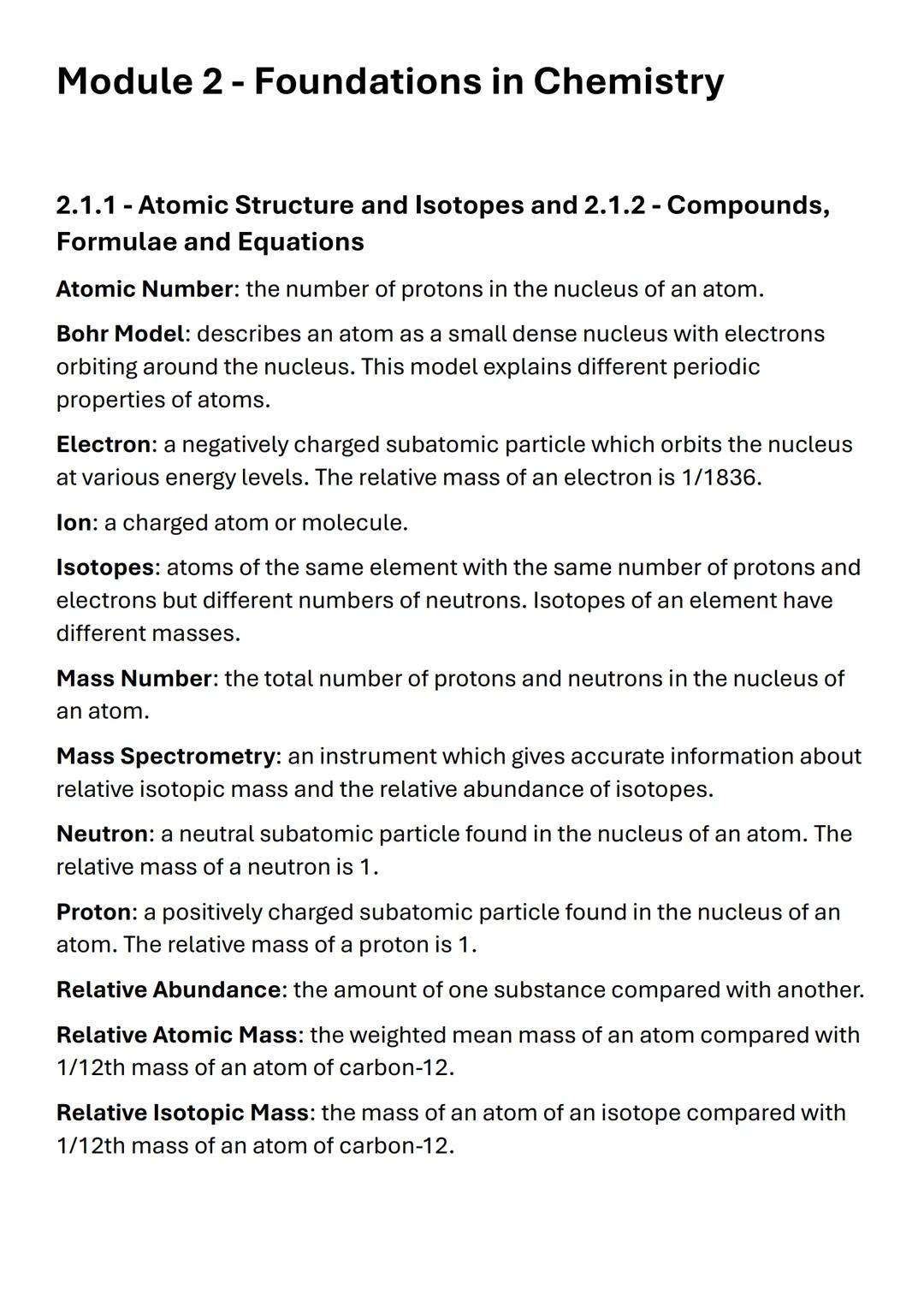 OCR A A-LEVEL
CHEMISTRY
KEYWORDS

TOPICS 1-6 # Module 2 - Foundations in Chemistry

2.1.1 - Atomic Structure and Isotopes and 2.1.2 - Compou