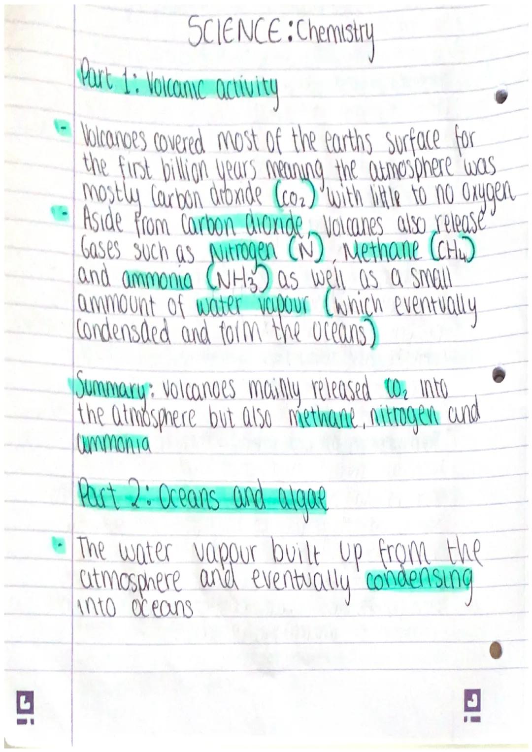 L
SCIENCE: Chemistry
Part 1: Volcanic activity
Volcanoes covered most of the earths surface for
the first billion years meaning the atmosphe