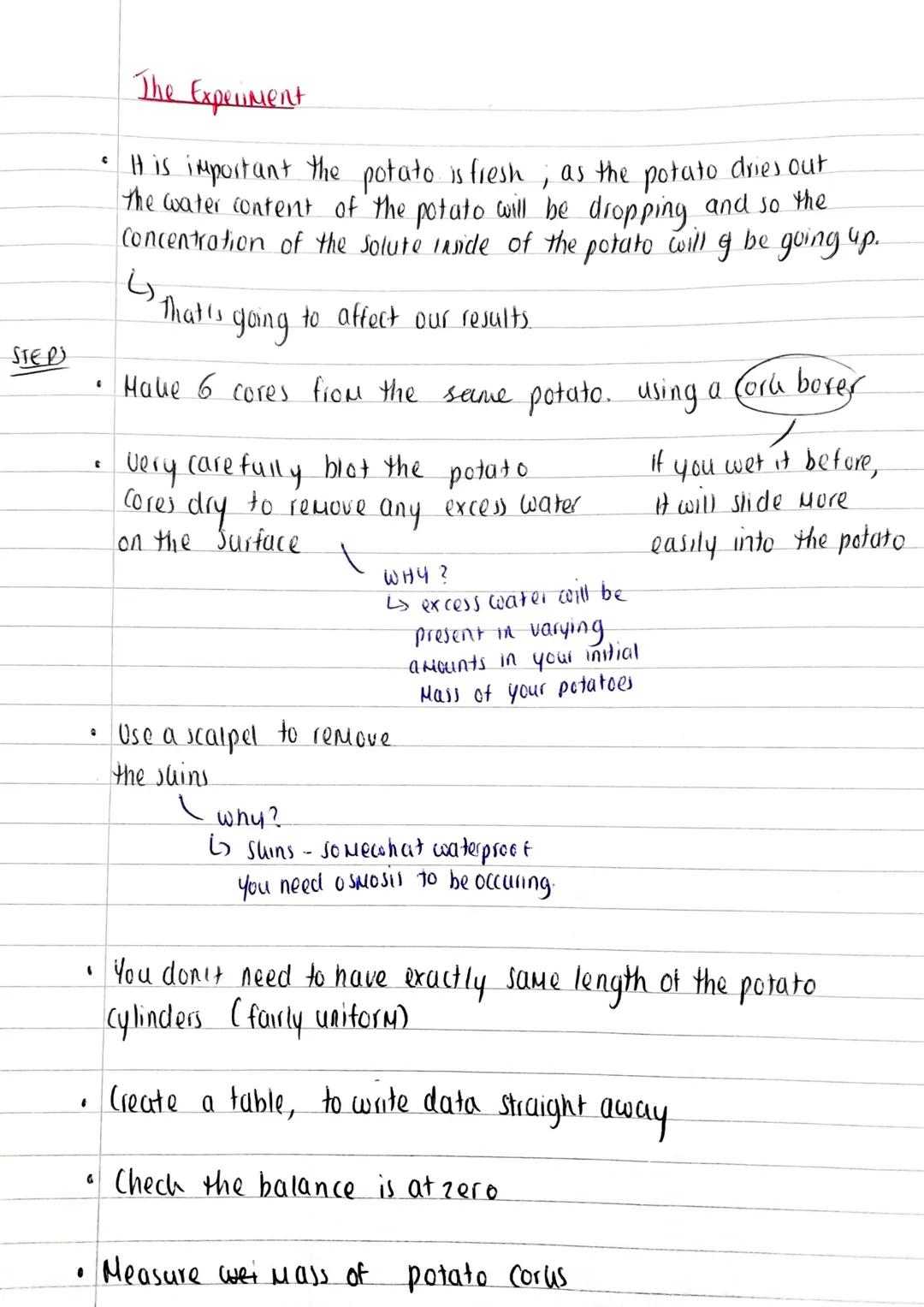 # Osmosis - Biology A-level Practical NOTES

+ Halking up a dilution series of sucrose solutions
and using it to b observe osmosis in a pota