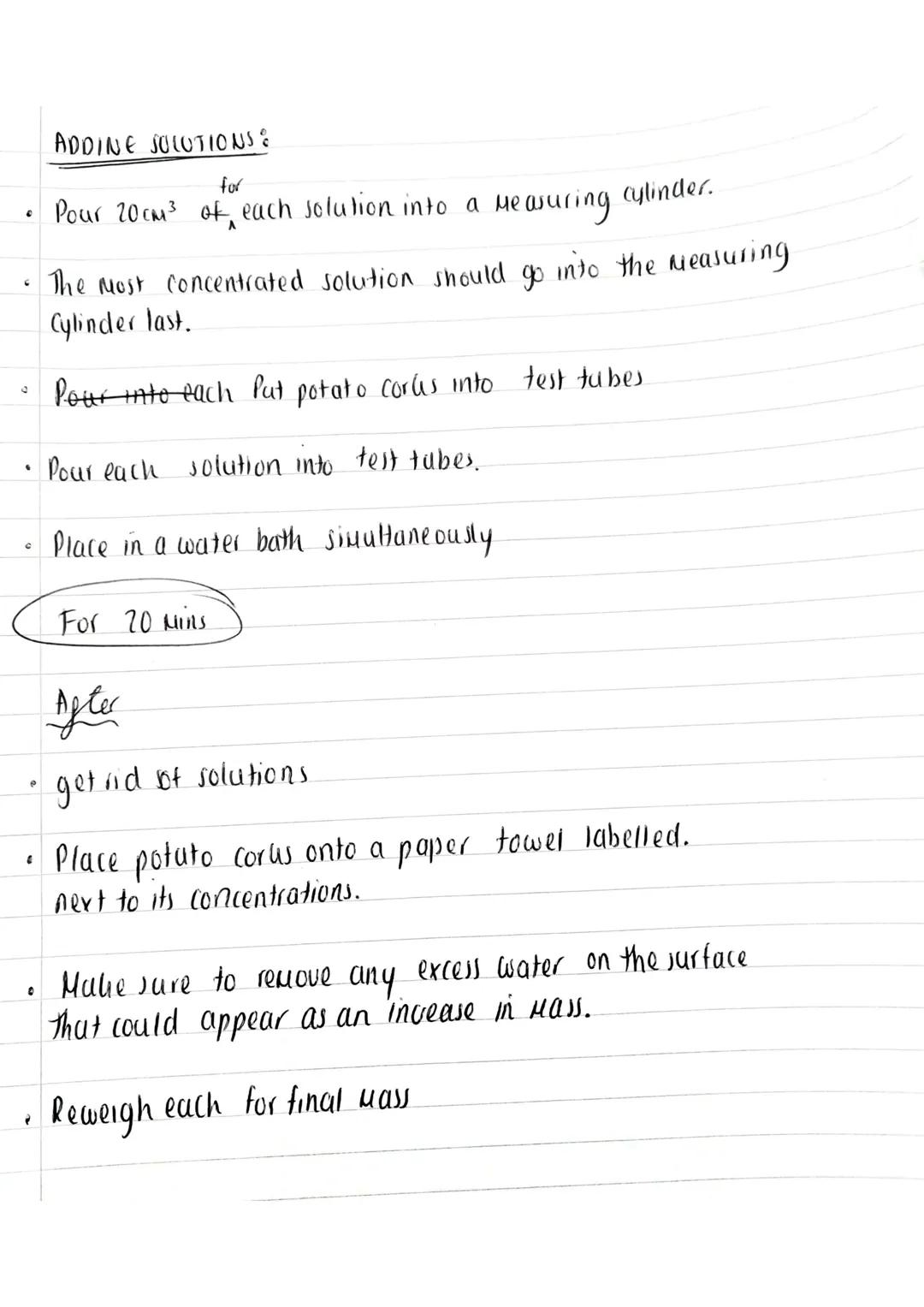 # Osmosis - Biology A-level Practical NOTES

+ Halking up a dilution series of sucrose solutions
and using it to b observe osmosis in a pota