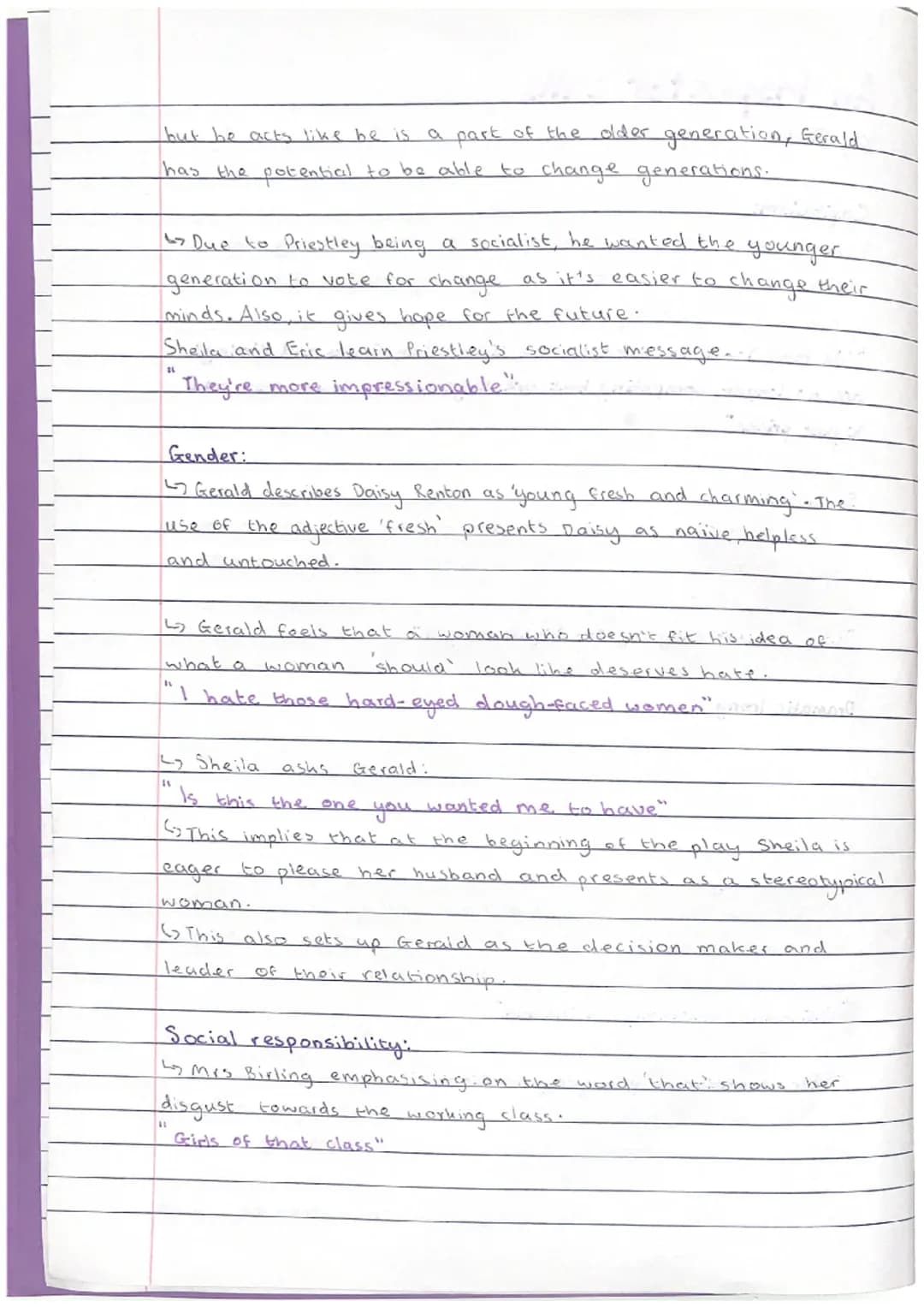 An Inspector calls
Key Themes
Capitalism:
L> Mr Birling is a capitalist as he cares about money alot.
His main concern is not having money m