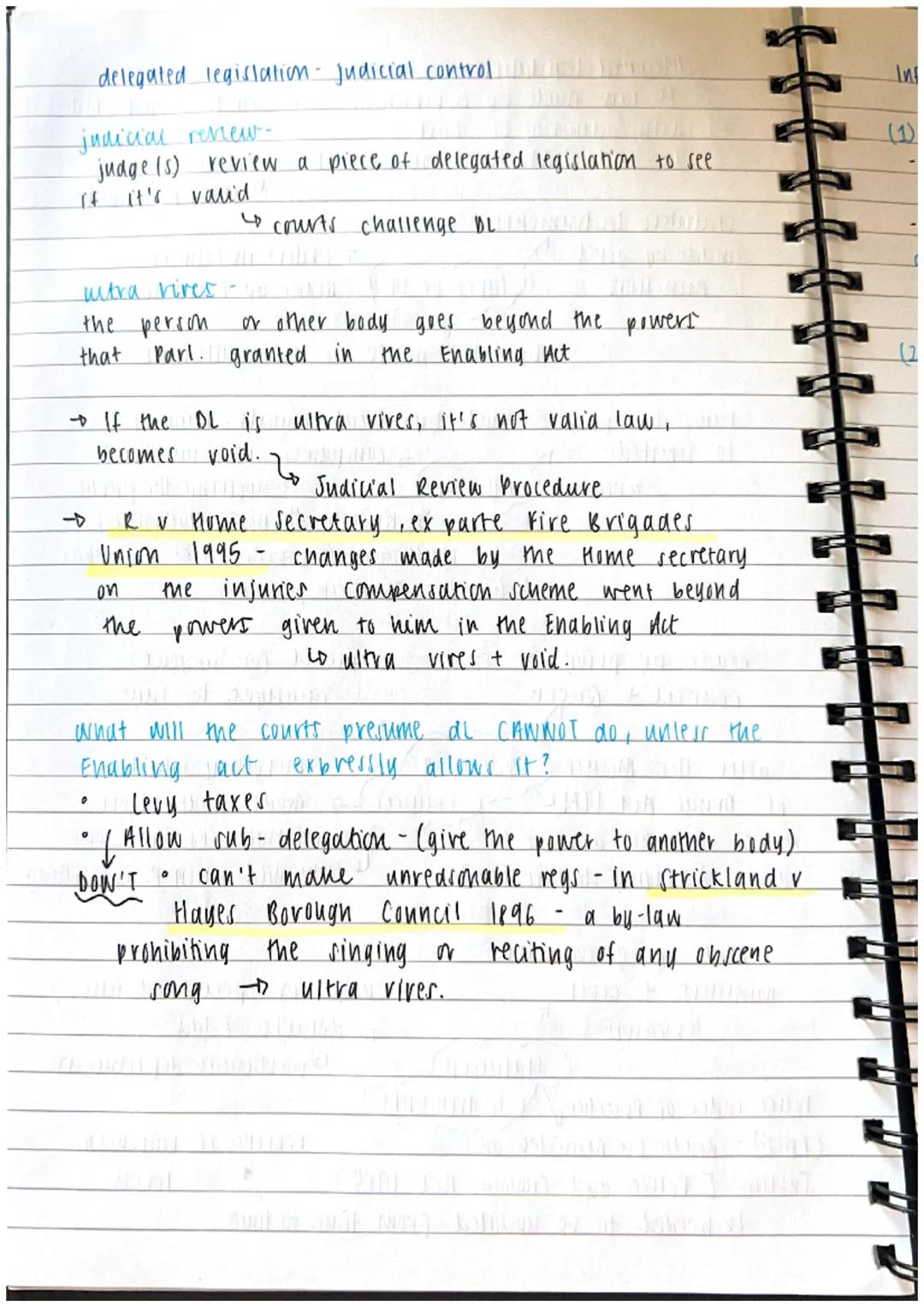 delegated legislation:
LD law mude by a person or other body than barn. but
with authonty of Pan.
Lo laid down in a 'parent' Aop enabling Ac
