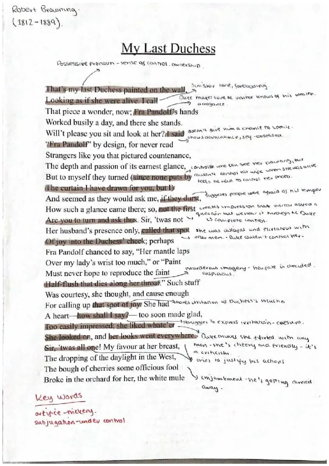 My Last Duchess Annotations 