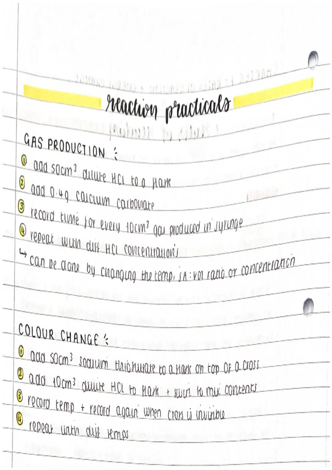 CHAPTER 7: RATES OF REACTION + ENERGY CHANGE
rates of reaction
↳ the speed at which reactants are turned into products
- usuany fastest at s