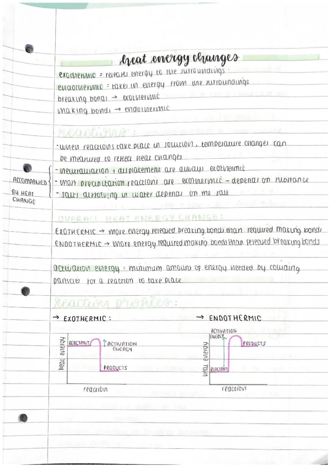 CHAPTER 7: RATES OF REACTION + ENERGY CHANGE
rates of reaction
↳ the speed at which reactants are turned into products
- usuany fastest at s
