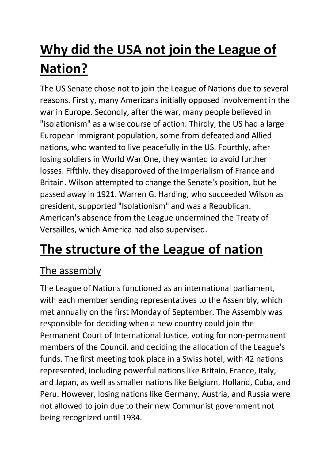 Conflict and Tension - part 2
League of Nation
Woodrow Wilson had the idea of a "World Parliament" to
promote world peace by encouraging dis