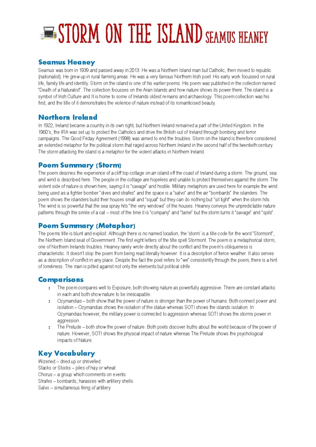 Storm On The Island Context and Summary - Power and Conflict Poetry