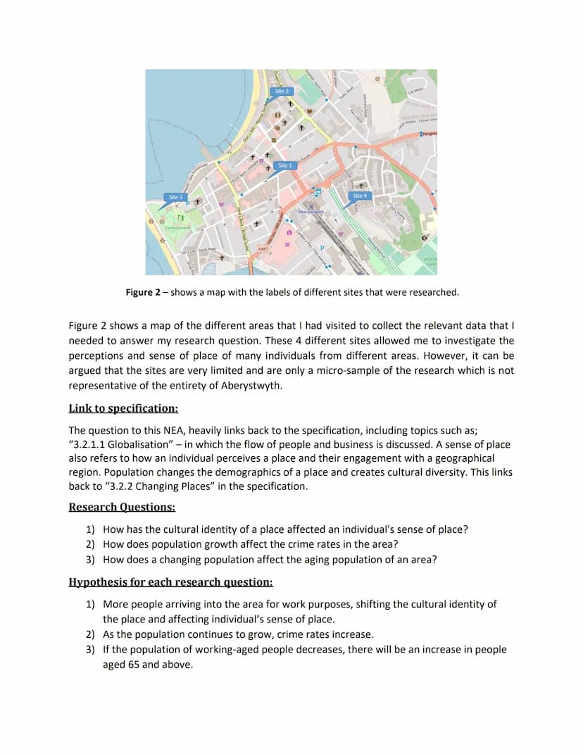 To what extent does a changing population affect
a sense of place?
By Ashfia Ali List of Figures
Figure 1 - a map of Aberystwyth, Ceredigion