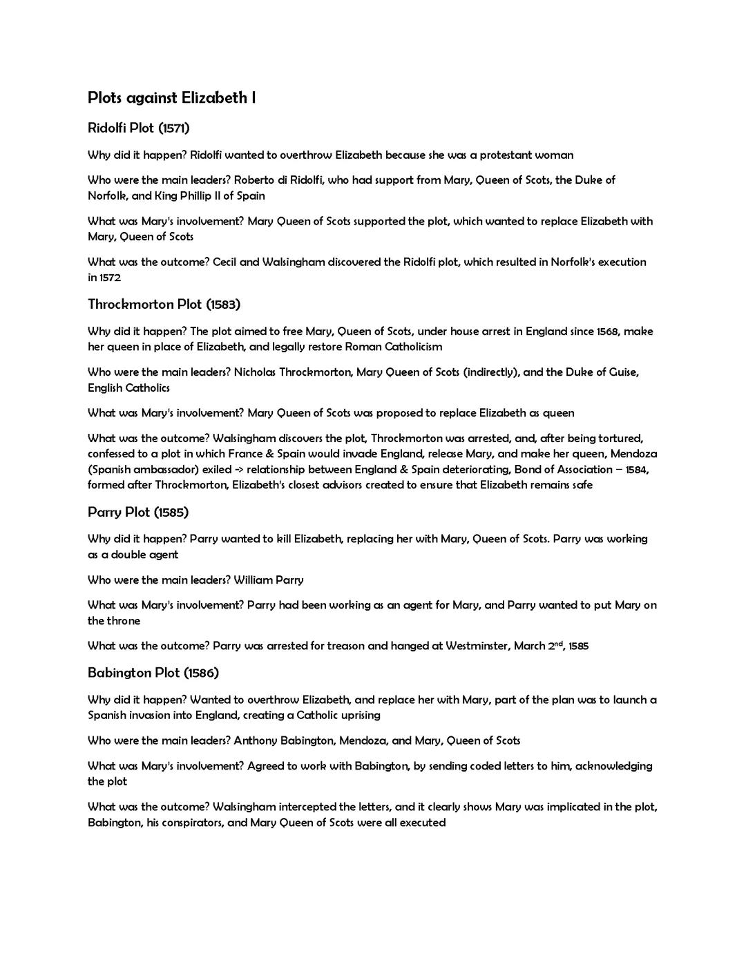 Plots against Elizabeth I