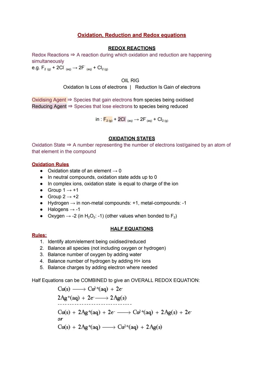 OXIDATION, REDUCTIONS AND REDOX EQS | AQA AS Physical Chemistry