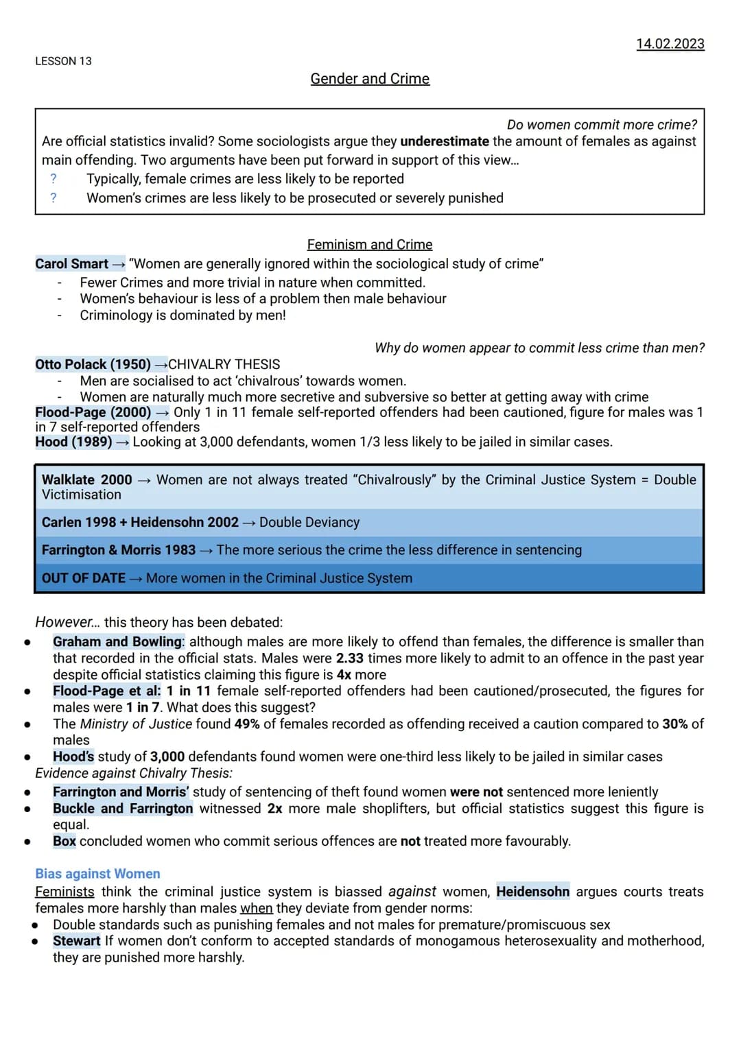AQA A Level - Gender and Crime: Examples, Essays, and Stats