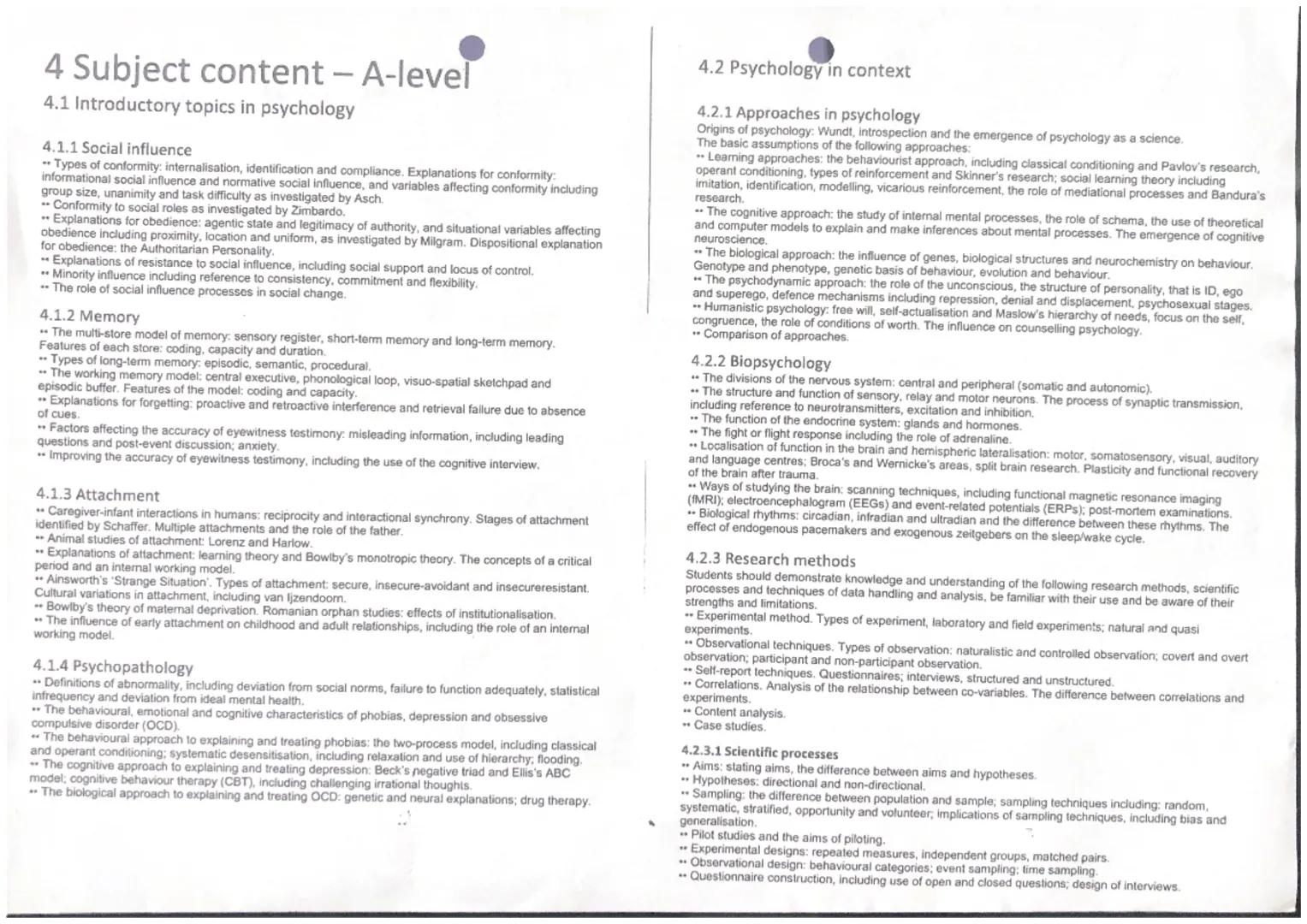 # 4 Subject content - A-level

4.1 Introductory topics in psychology

4.1.1 Social influence

*   Types of conformity: internalisation, iden