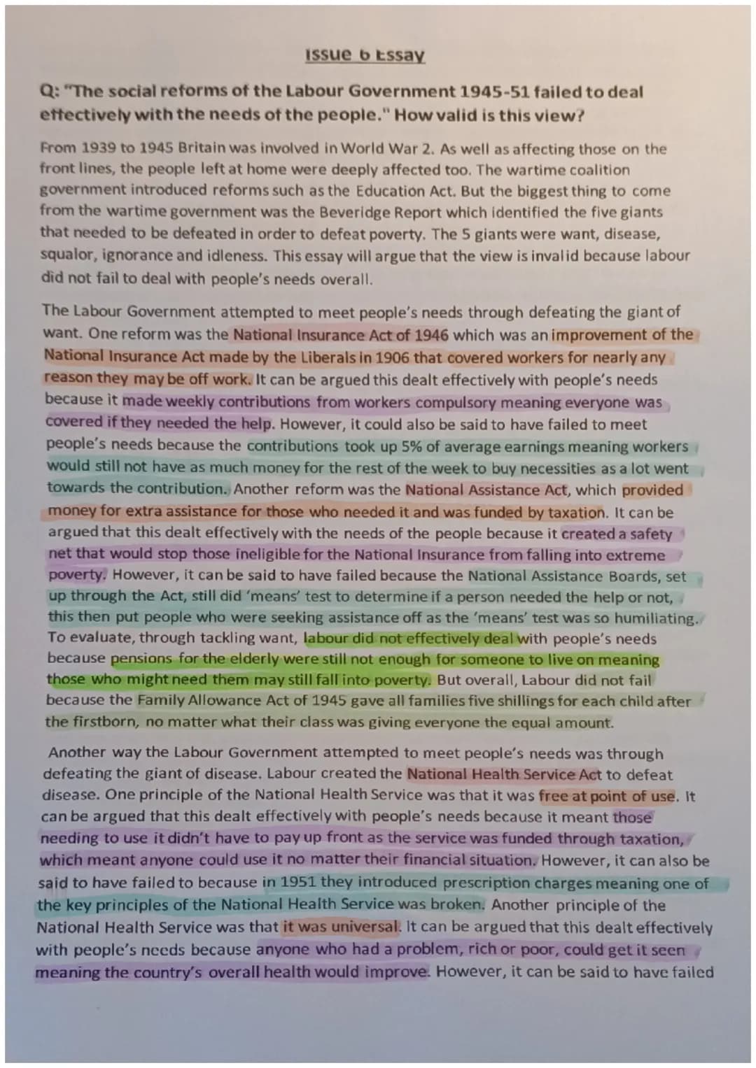 Issue 6 Essay
Q: "The social reforms of the Labour Government 1945-51 failed to deal
effectively with the needs of the people." How valid is
