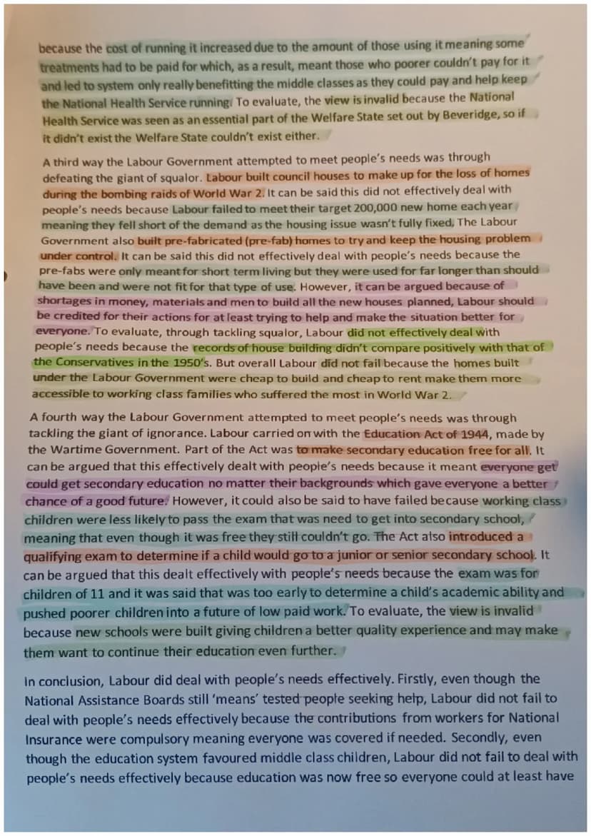 Issue 6 Essay
Q: "The social reforms of the Labour Government 1945-51 failed to deal
effectively with the needs of the people." How valid is