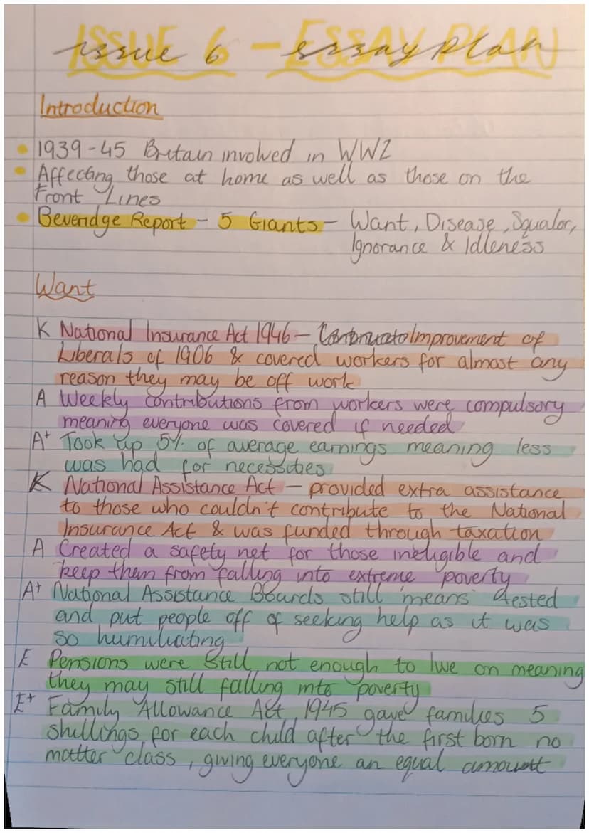 Issue 6 Essay
Q: "The social reforms of the Labour Government 1945-51 failed to deal
effectively with the needs of the people." How valid is