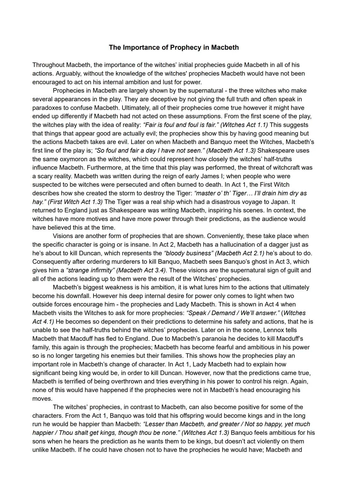 Prophecy in macbeth notes/essay plan