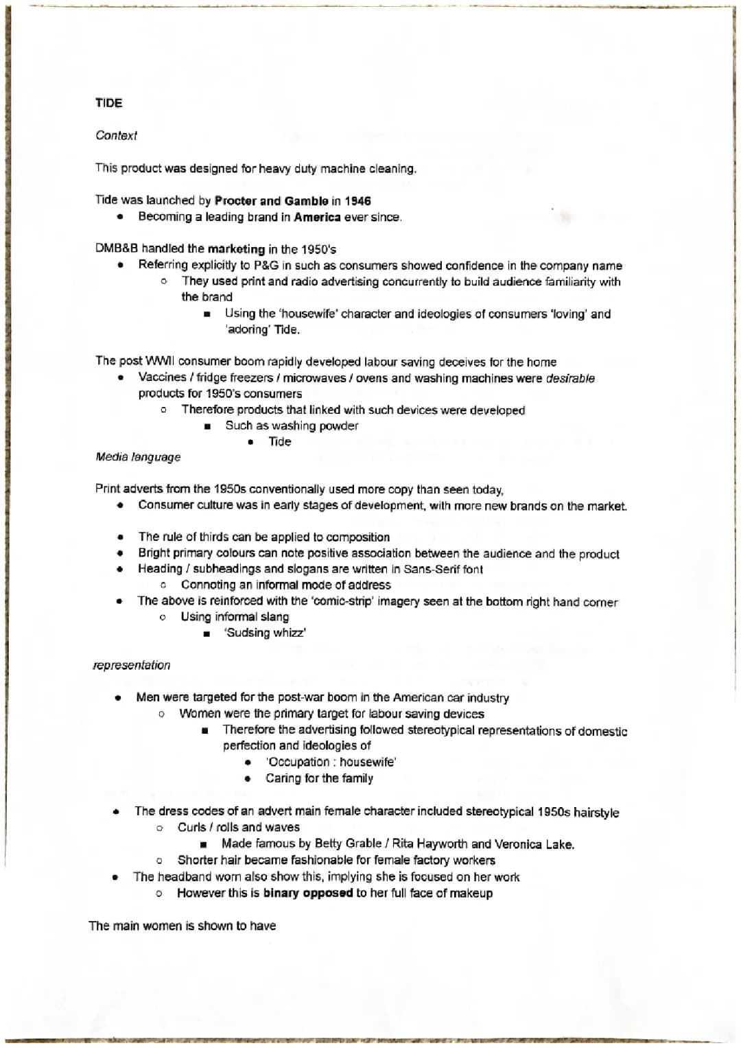 Tide 1950s Advert Analysis for A Level Media
