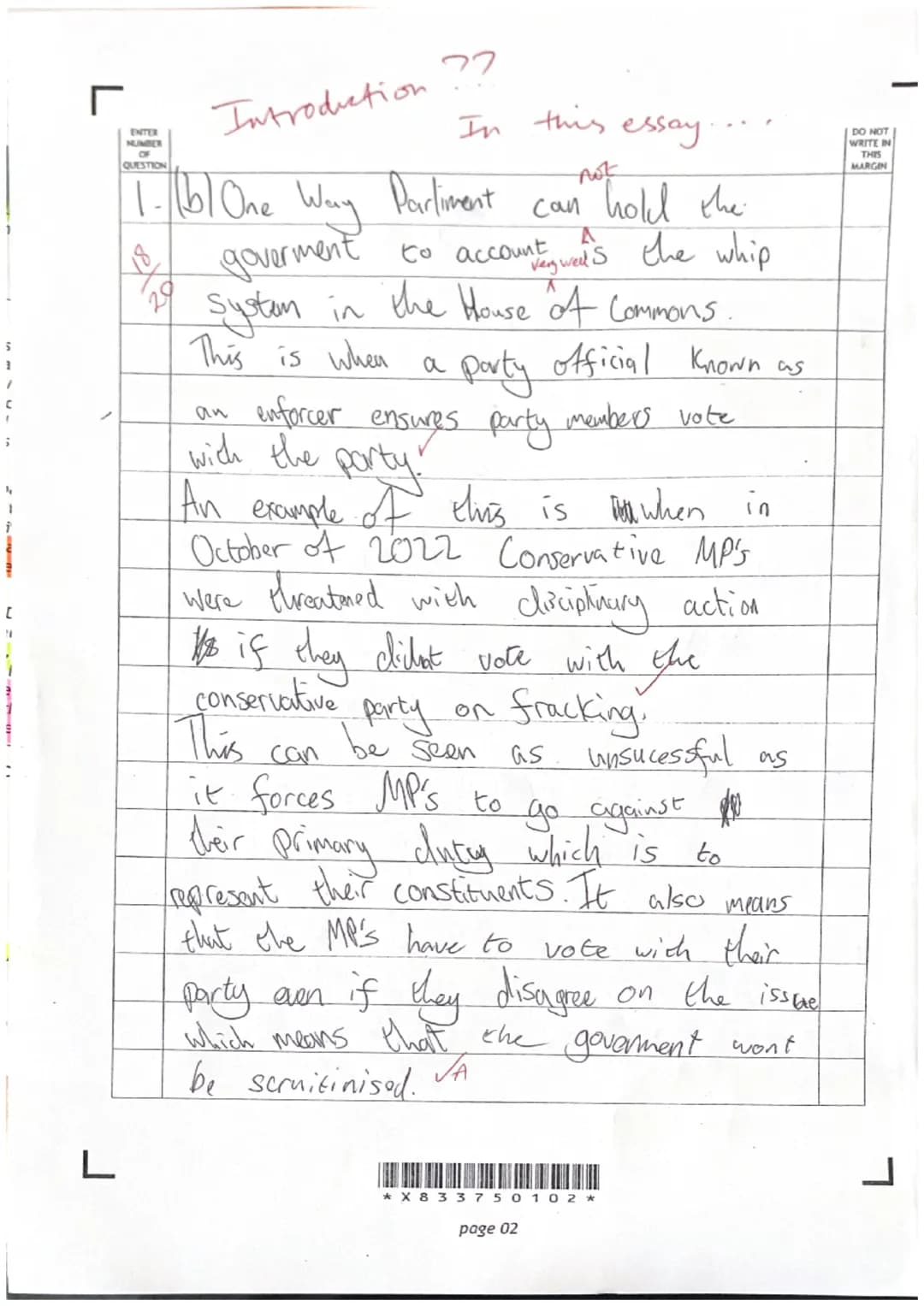 r
L
ENTER
NUMBER
QUESTION
1.11b1 One
8
29
Introduction ??
In this essay
Way
goverment
Aut
can hold the
A
accounting was the whip
Parliment
t