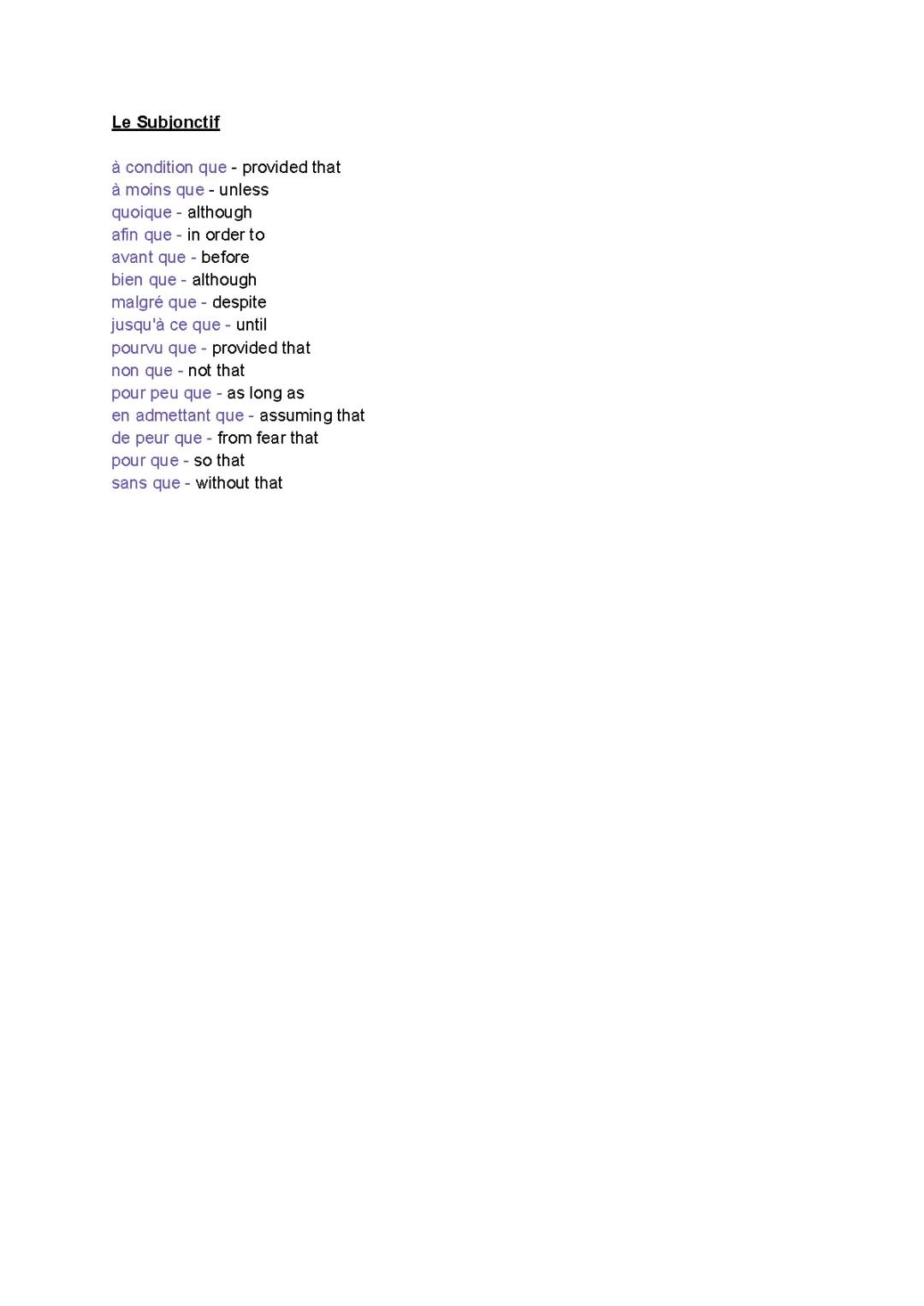 A-Level French subjunctive phrases