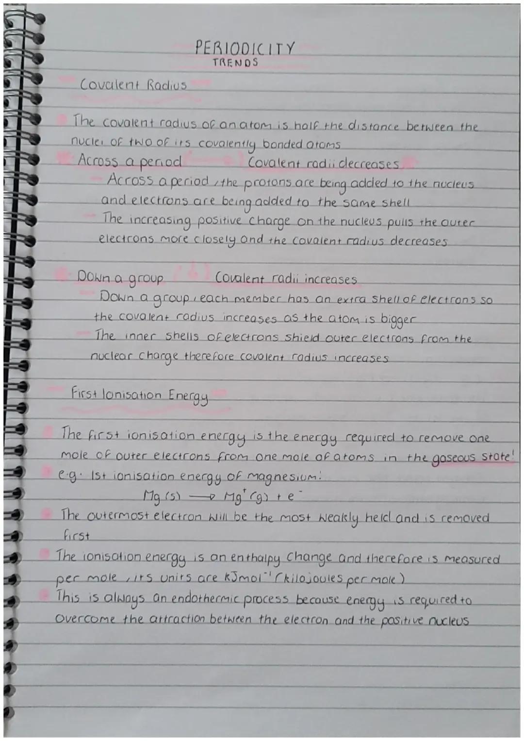 Trends: covalent radius, ionisation energy, electronegativity. Higher Chem Unit1