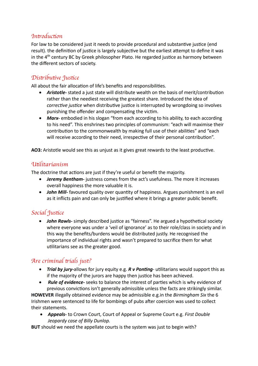 # Law and
# Justice # Introduction
For law to be considered just it needs to provide procedural and substantive justice (end
result). the de
