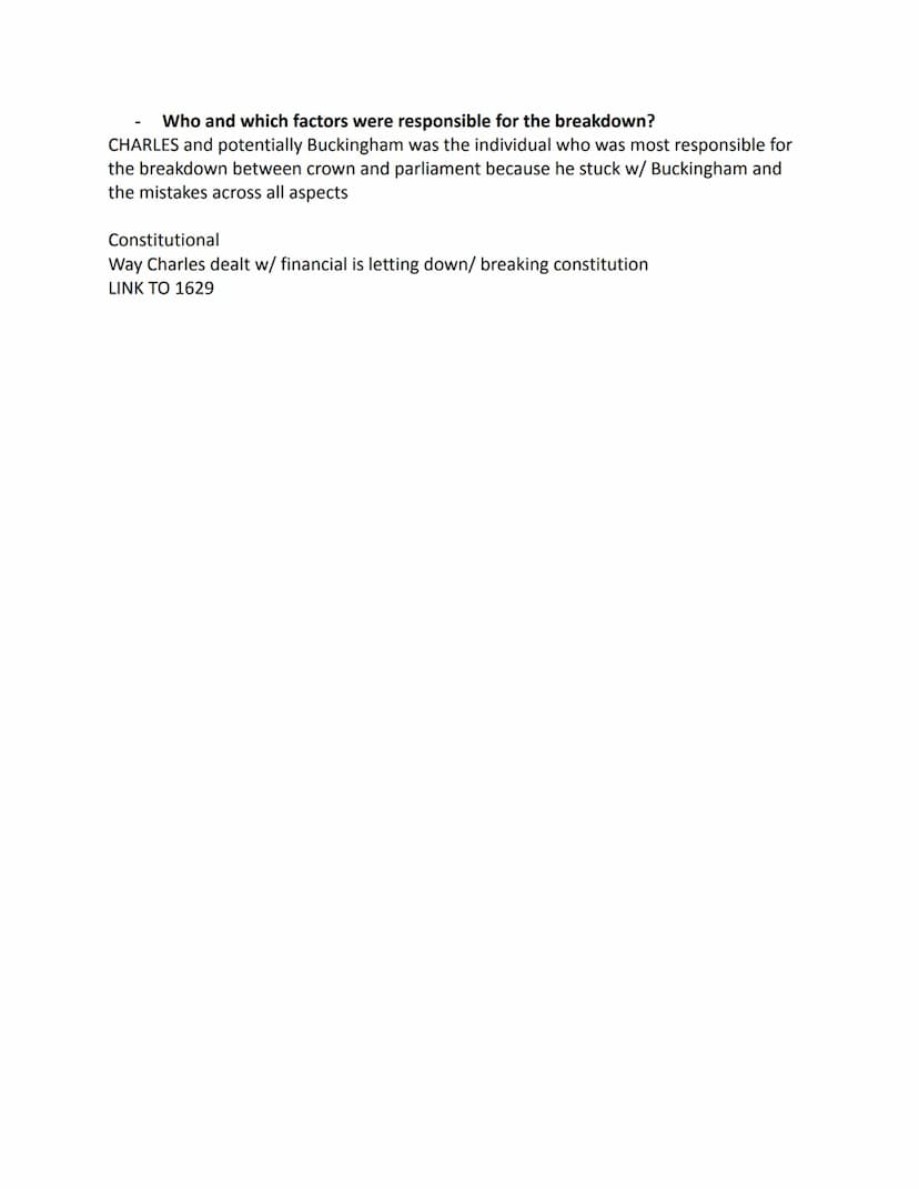 Why did the relationship between Crown and Parliament break down between 1603
and 1629?
ESSAY PLAN
Introduction-
There are many reasons as t