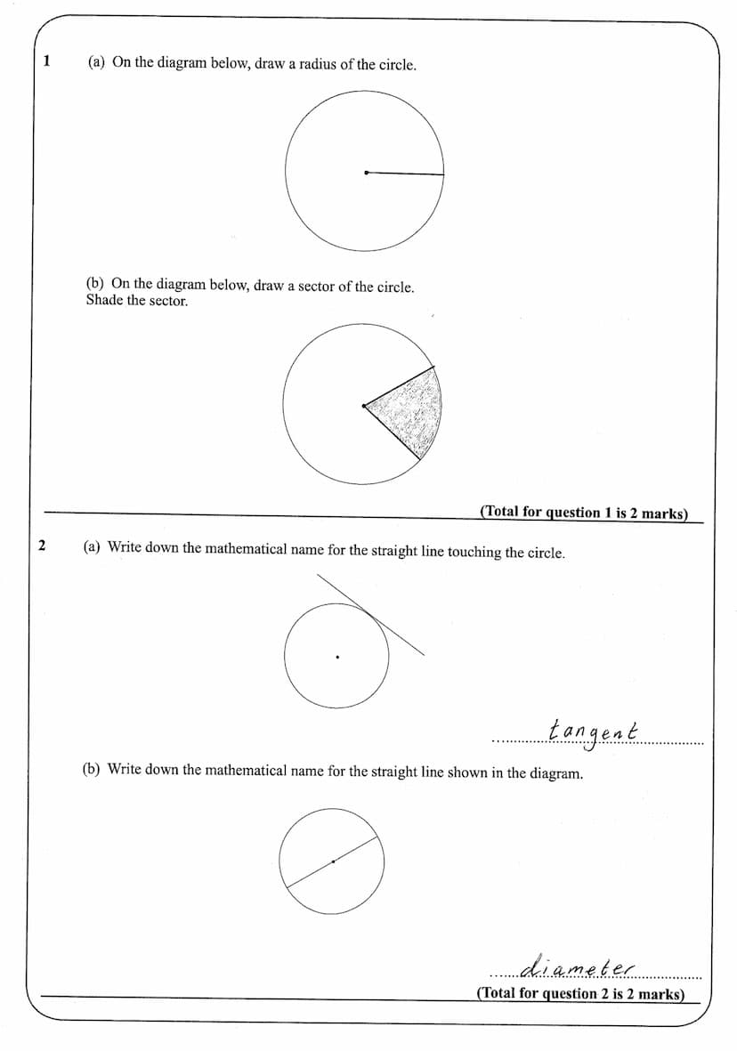 Name:
Instructions
●
Use black ink or ball-point pen.
• Answer all Questions.
• Answer the Questions in the spaces provided
●
Area and Circu
