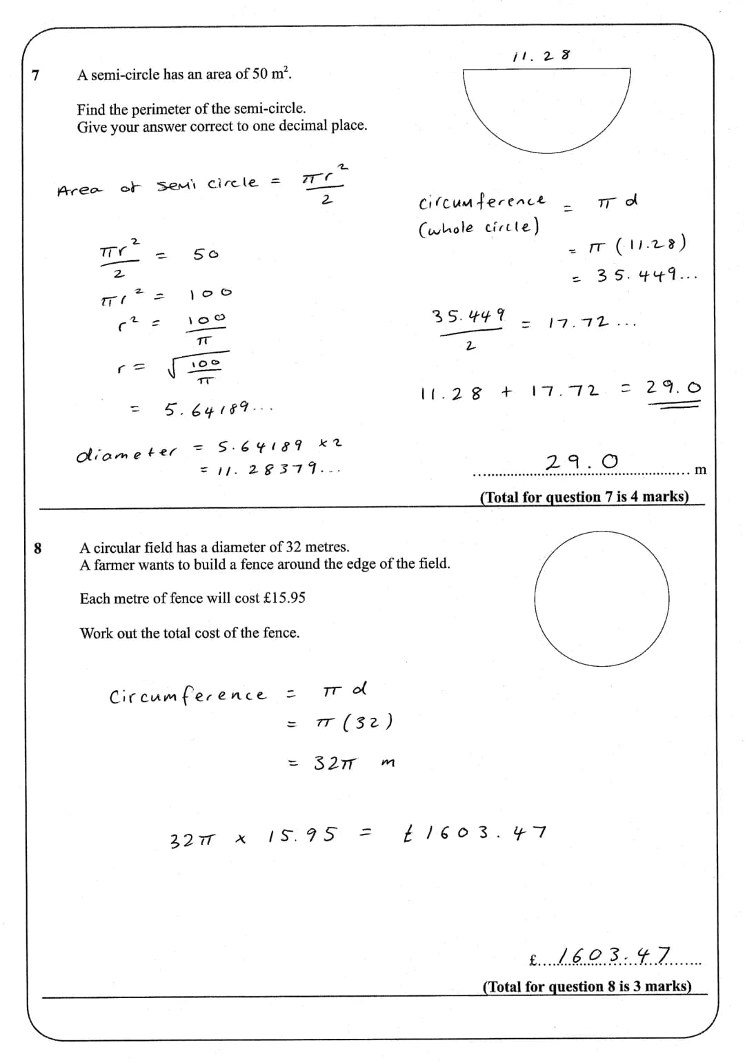 Name:
Instructions
●
Use black ink or ball-point pen.
• Answer all Questions.
• Answer the Questions in the spaces provided
●
Area and Circu