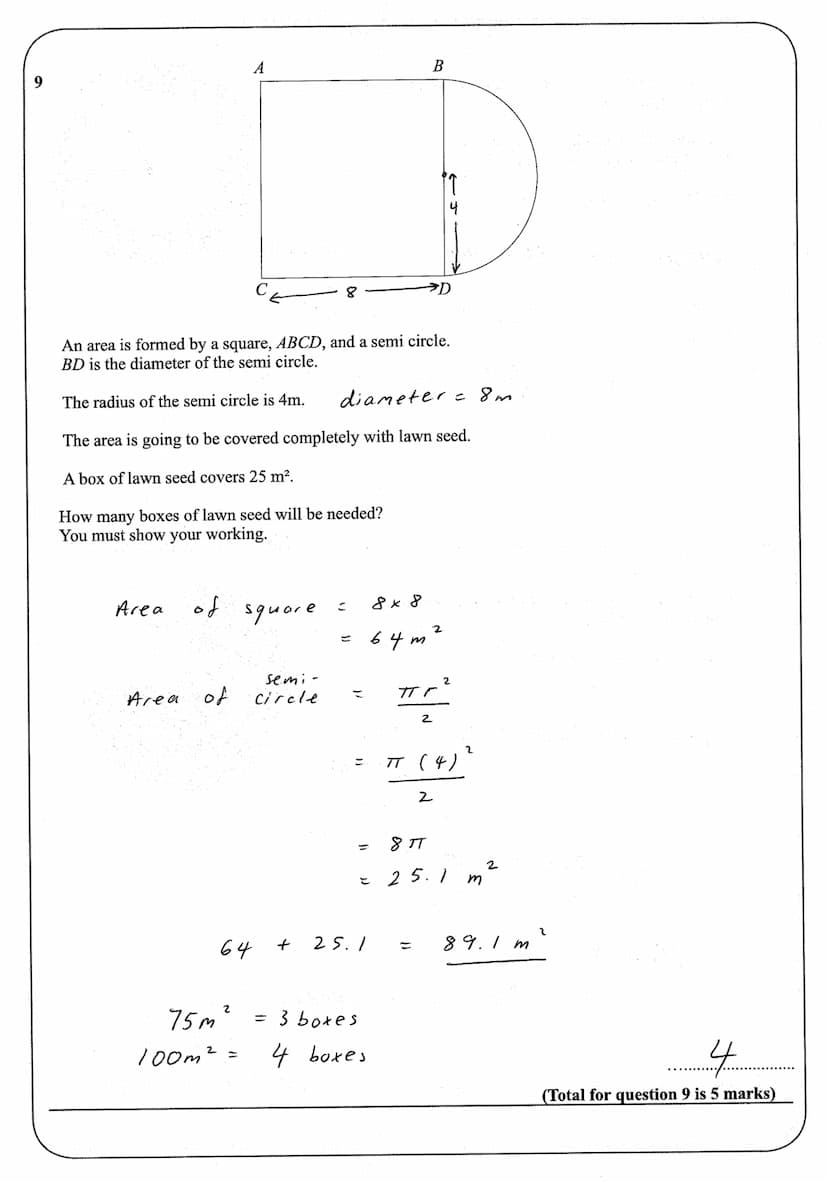Name:
Instructions
●
Use black ink or ball-point pen.
• Answer all Questions.
• Answer the Questions in the spaces provided
●
Area and Circu