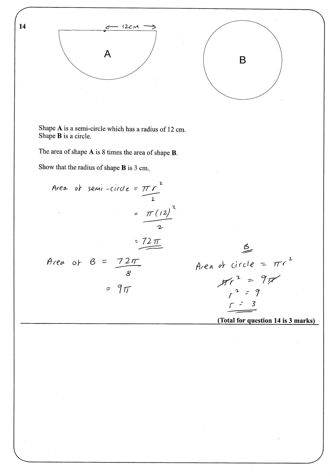 Name:
Instructions
●
Use black ink or ball-point pen.
• Answer all Questions.
• Answer the Questions in the spaces provided
●
Area and Circu