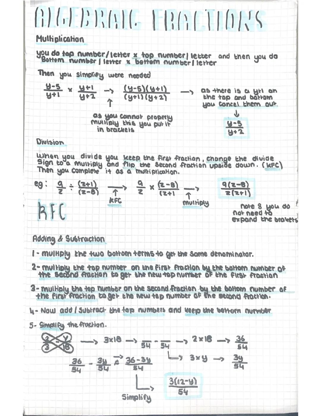 Algebraic fractions - Multiplication,division,addition and subtraction 