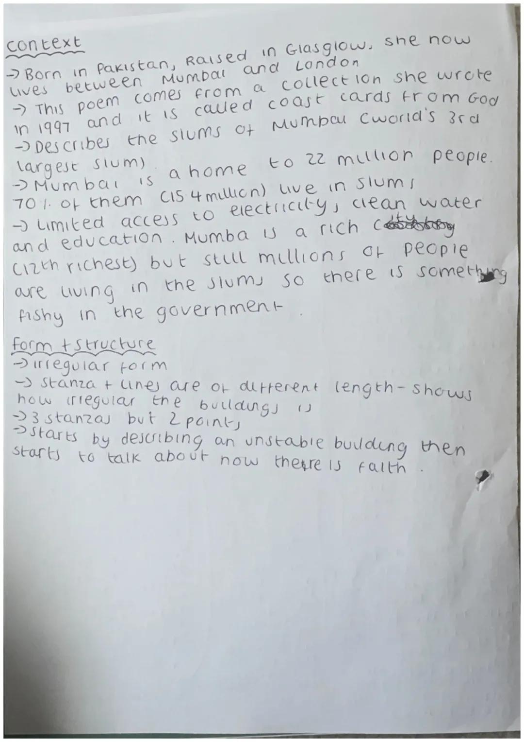 WJEC Eduqas GCSE Poetry Anthology
The buildings are uneven
and ragged.
matter of fact tone/Living Space
At the start of a
une and a sentence